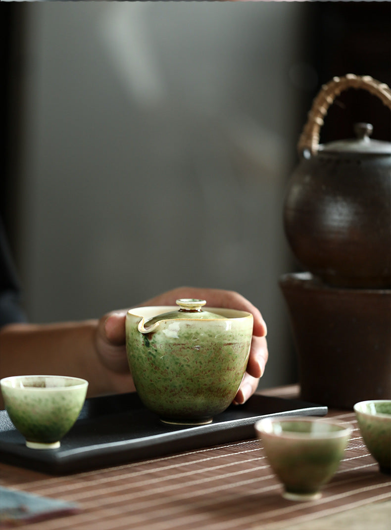 Gohobi Retro Handmade Soda Glaze Green Gaiwan Tea Bowl Hohin Teapot
