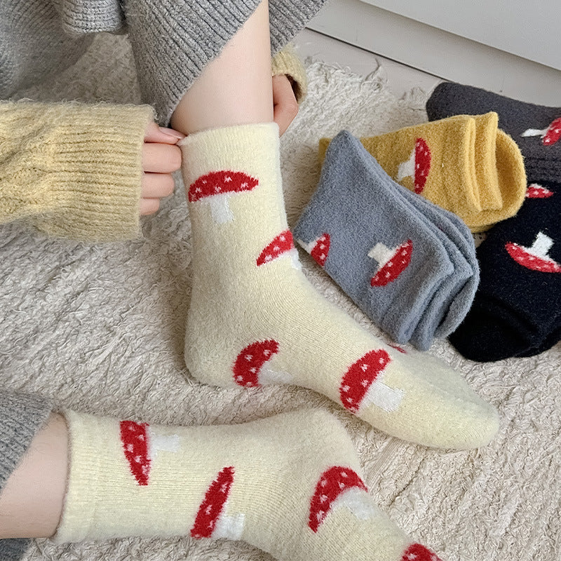 Gohobi Cozy Fleece-Lined Mushroom Women Socks
