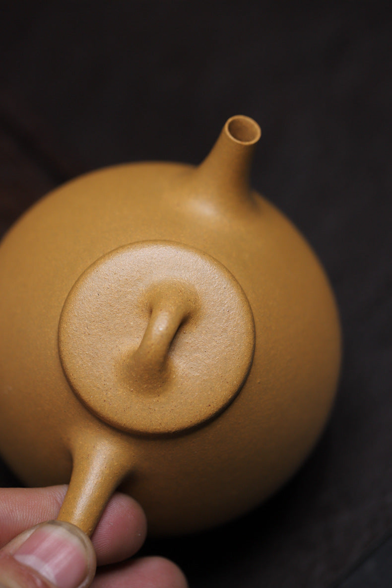 Gohobi Handmade Yixing Yellow Zisha Clay Teapot – 140ml Original Ore Huangjin Duan (Golden Duan) Clay Shih Piao Teapot, Thin-Walled Gongfu Purple Clay Teaware