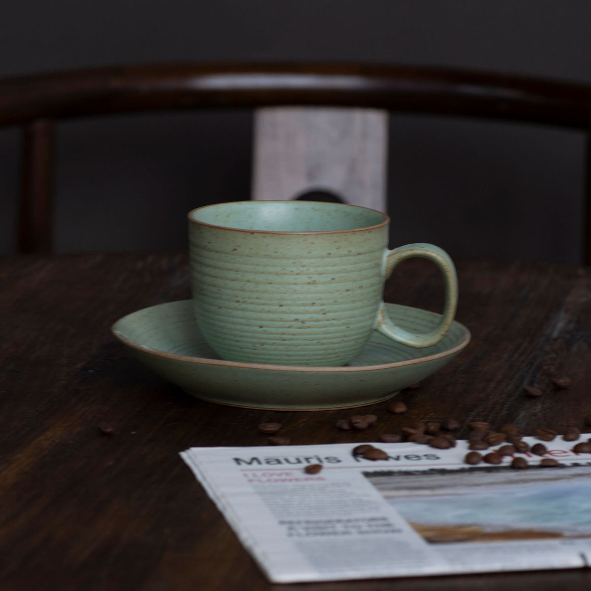 Ensemble tasse à café et soucoupe en grès japonais vintage fait main Gohobi