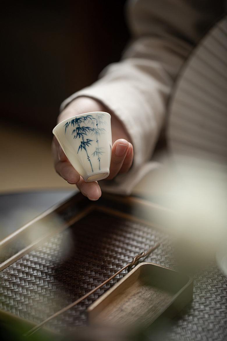 Gohobi Celadon Blue and White Bamboo Teacup