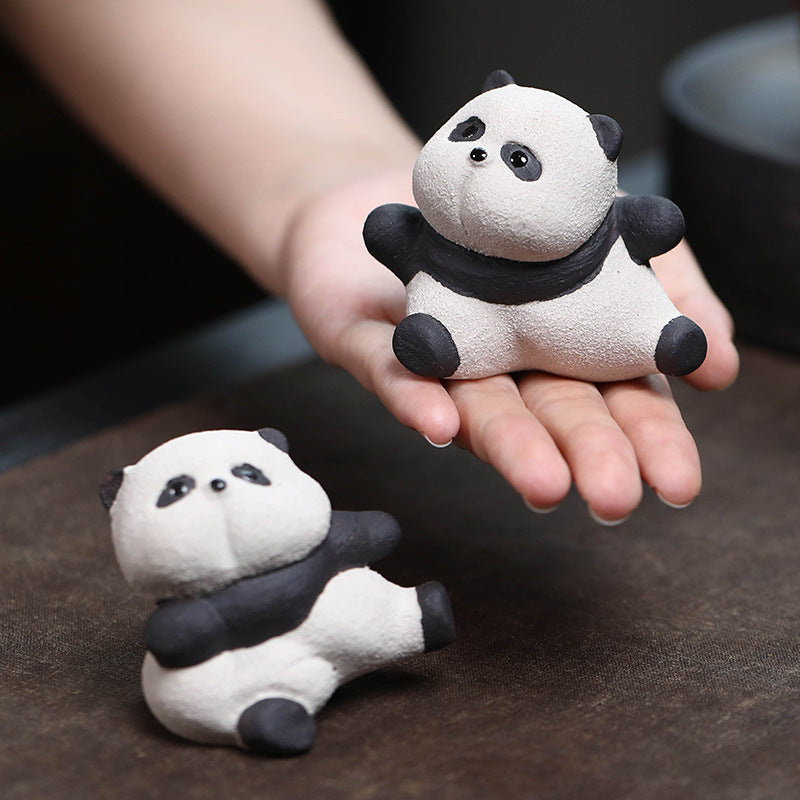 Gohobi fait à la main en céramique YiXing argile Gongfu Panda ornement thé animal de compagnie