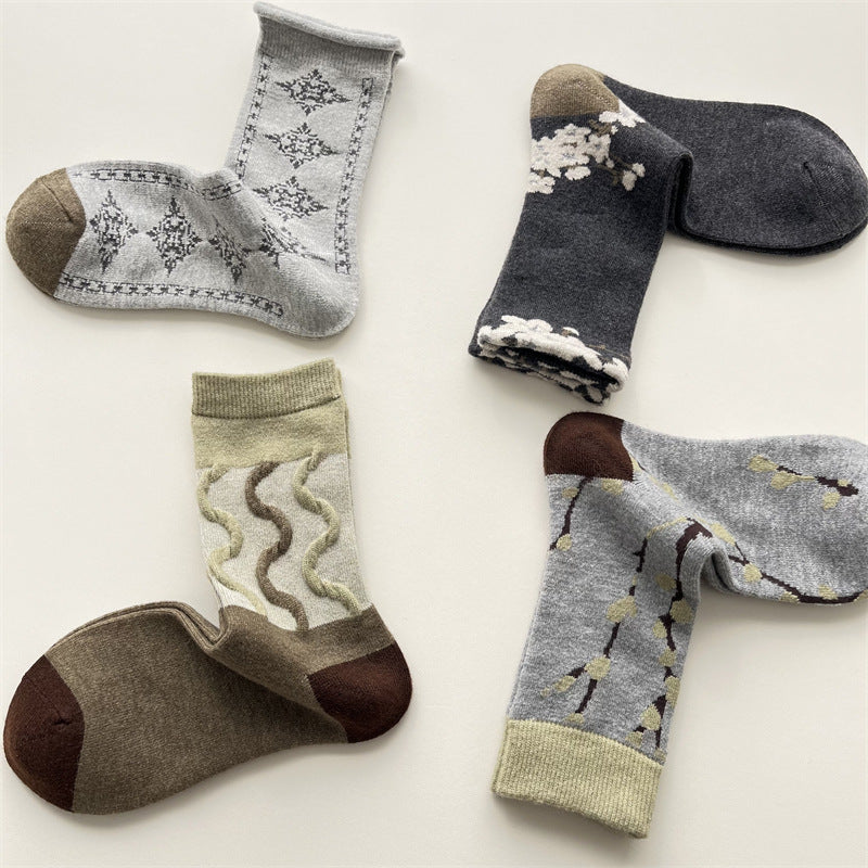 Gohobi Vintage Floral Mid-Calf Women Socks