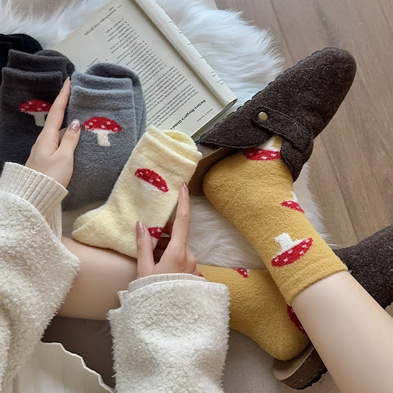 Gohobi Cozy Fleece-Lined Mushroom Women Socks
