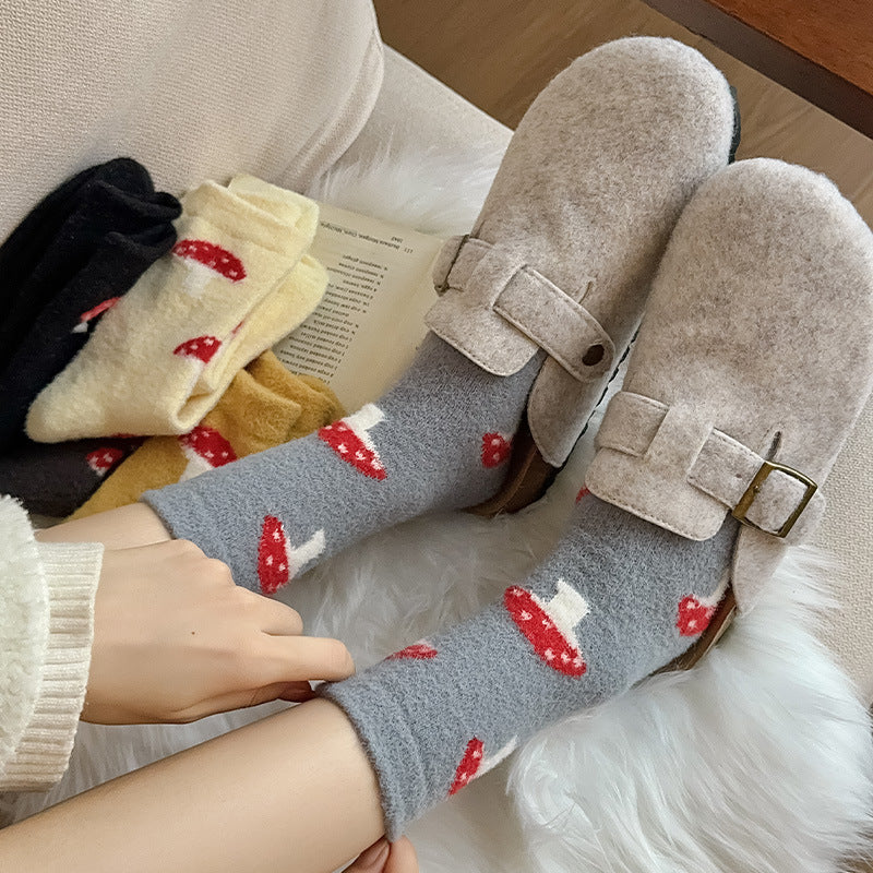 Gohobi Cozy Fleece-Lined Mushroom Women Socks
