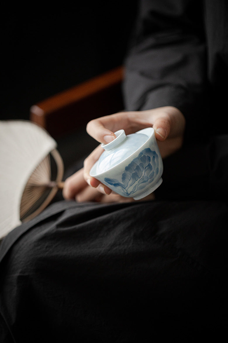 Gohobi White Porcelain Blue-and-White Cabbage Gaiwan