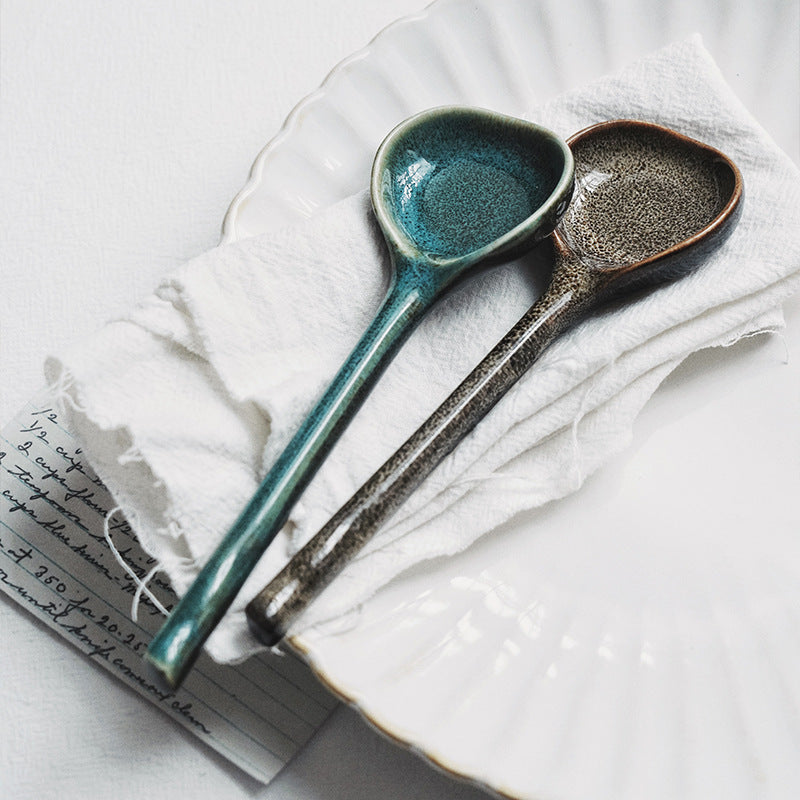 Gohobi Japanese Vintage Ceramic Long-Handle Spoon
