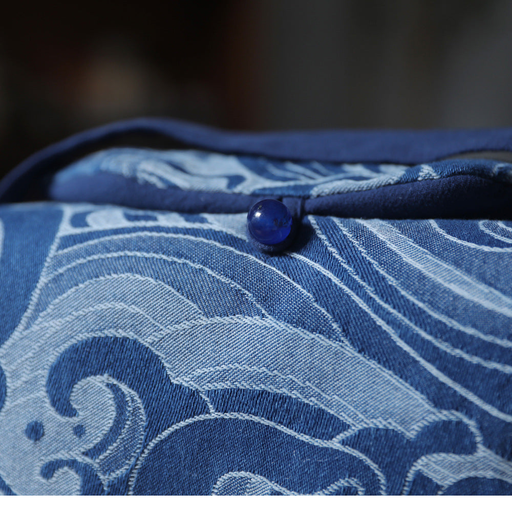 Gohobi Large Blue Wave Pattern Teaware Storage Travel Bag Shifuku
