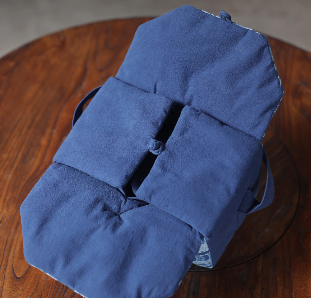 Gohobi Large Blue Wave Pattern Teaware Storage Travel Bag Shifuku