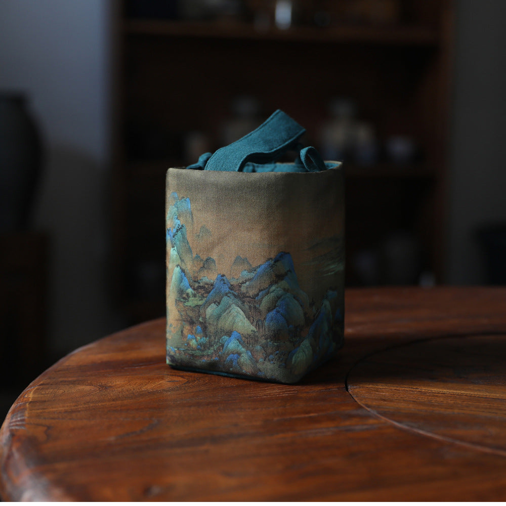 Gohobi Birds Mountains Rivers Teaware Storage Travel Bag (Handle Version) Shifuku