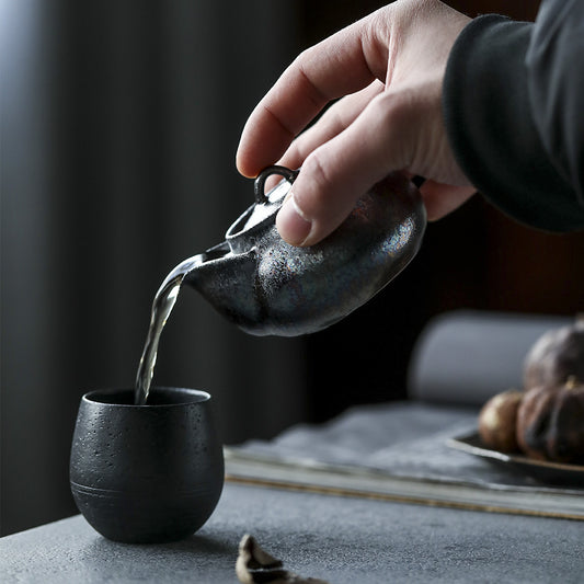 Gohobi Handmade Wood-fired Black Siver Ceramic Gaiwan Hohin Teapot