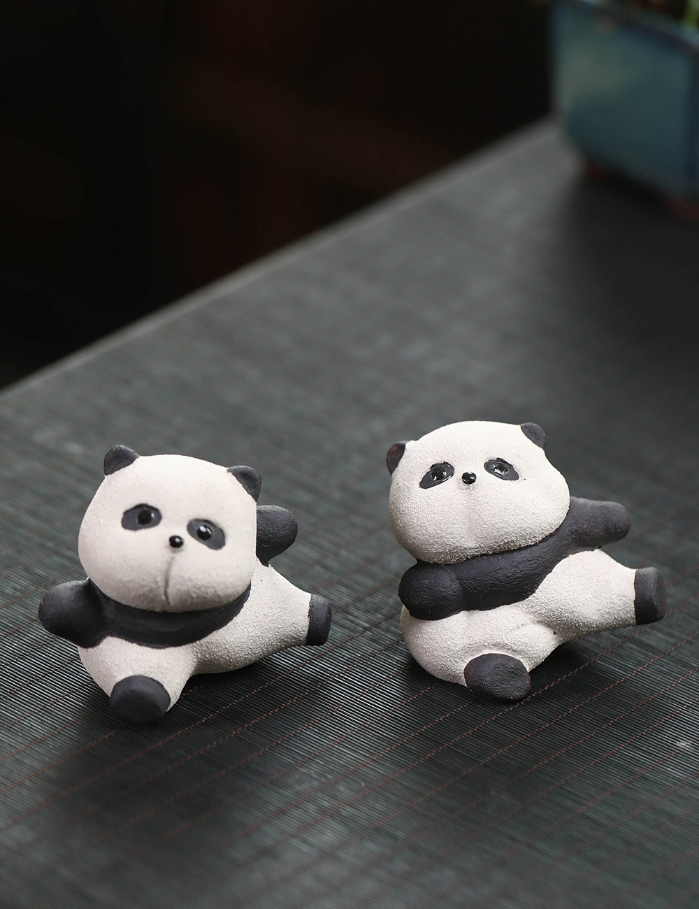 Gohobi fait à la main en céramique YiXing argile Gongfu Panda ornement thé animal de compagnie