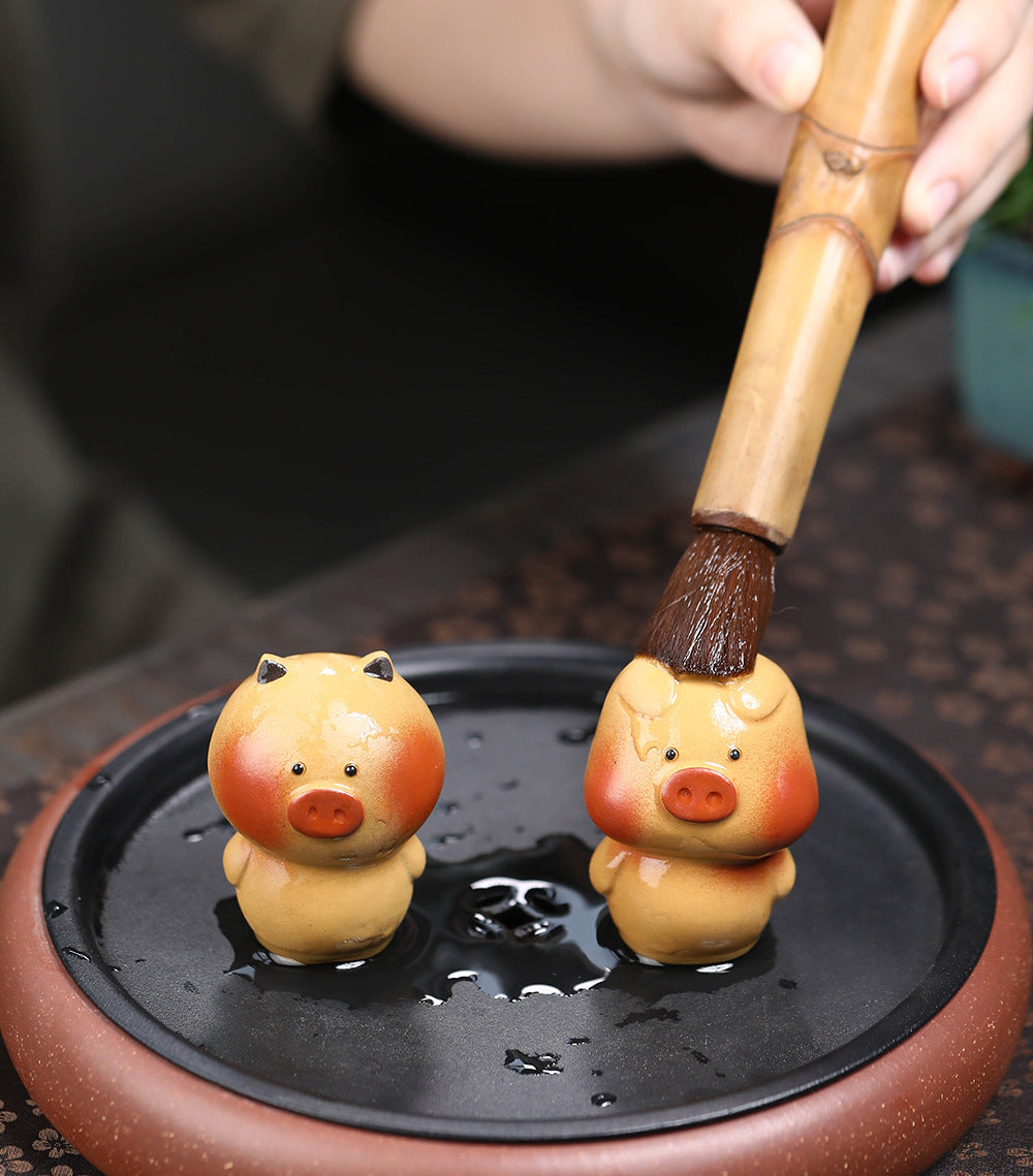 Gohobi - Décoration cochon debout en argile YiXing faite à la main en céramique