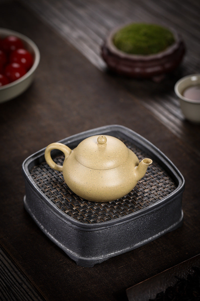 Gohobi Handmade Yixing Green Zisha Clay Junde Teapot – 110ml “Ben Lü” Clay Gongfu Teapot with Inner Push Hole, Thin-Walled Design for Chaozhou Brewing