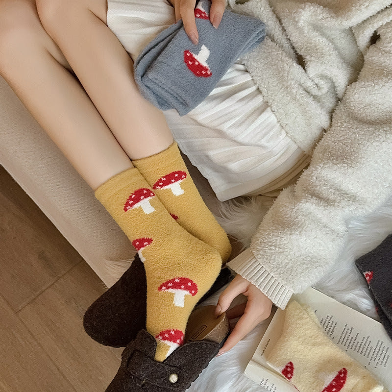 Gohobi Cozy Fleece-Lined Mushroom Women Socks