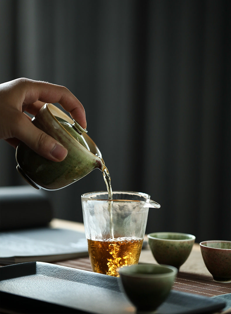 Gohobi Retro Handmade Soda Glaze Green Gaiwan Tea Bowl Hohin Teapot