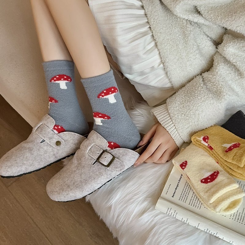 Gohobi Cozy Fleece-Lined Mushroom Women Socks