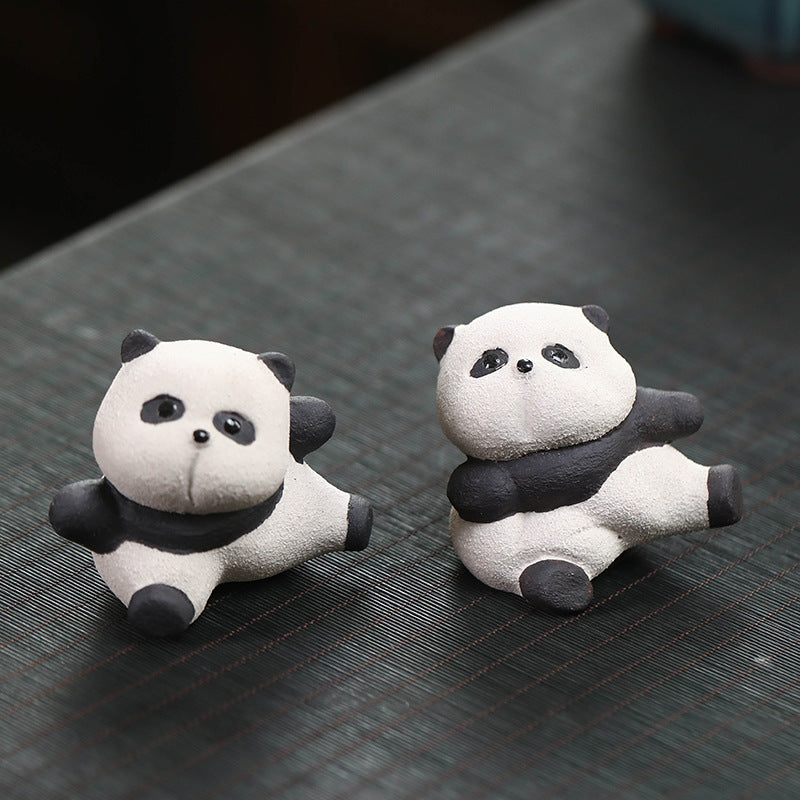 Gohobi fait à la main en céramique YiXing argile Gongfu Panda ornement thé animal de compagnie