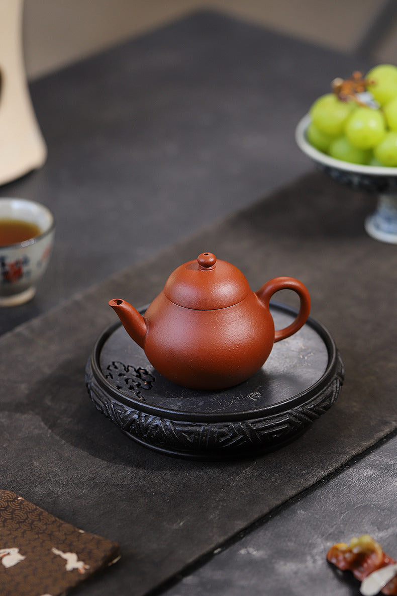 Gohobi Handmade Yixing Red Zisha Clay Teapot – 130ml Handmade Original Ore Raw Zhuni Pear-Shaped Teapot, Gongfu Tea Brewing Small Yixing Teaware