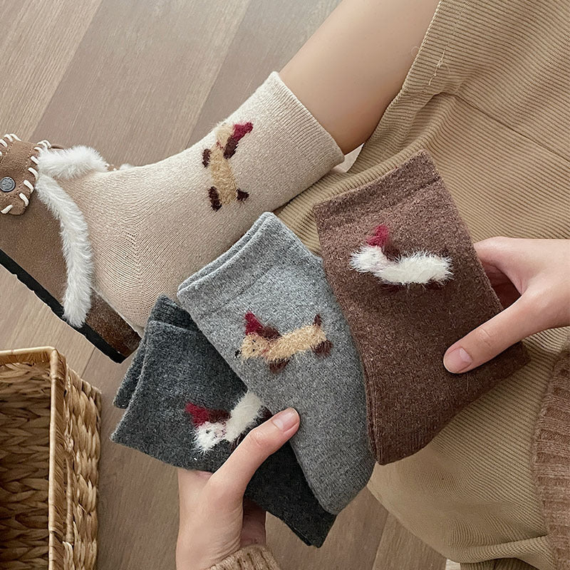Gohobi Fleece-Lined Puppy Print Winter Women Socks