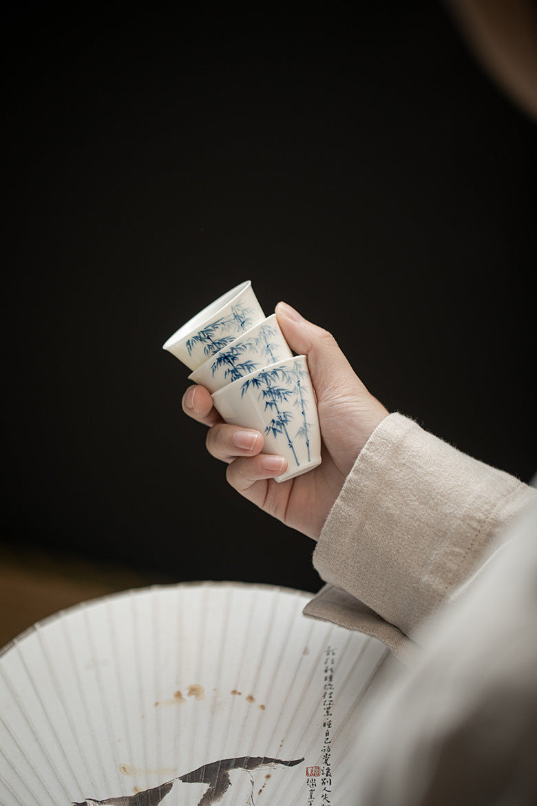 Gohobi Celadon Blue and White Bamboo Teacup