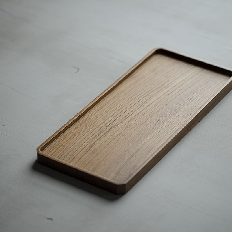 Plateau rectangulaire en teck brun style japonais Gohobi Wabi-Sabi 007