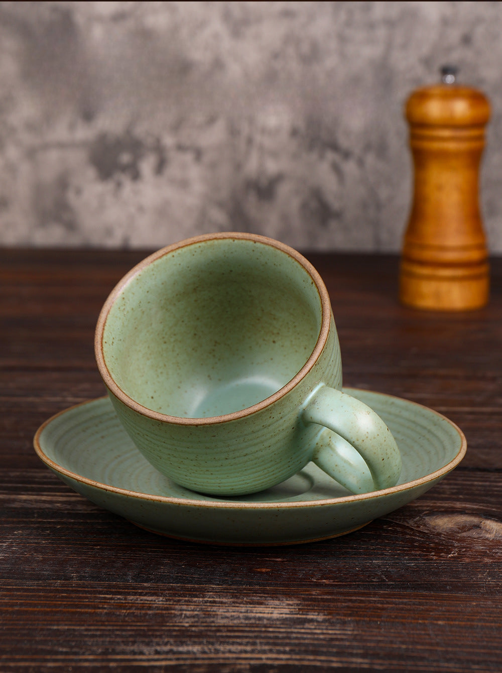 Ensemble tasse à café et soucoupe en grès japonais vintage fait main Gohobi