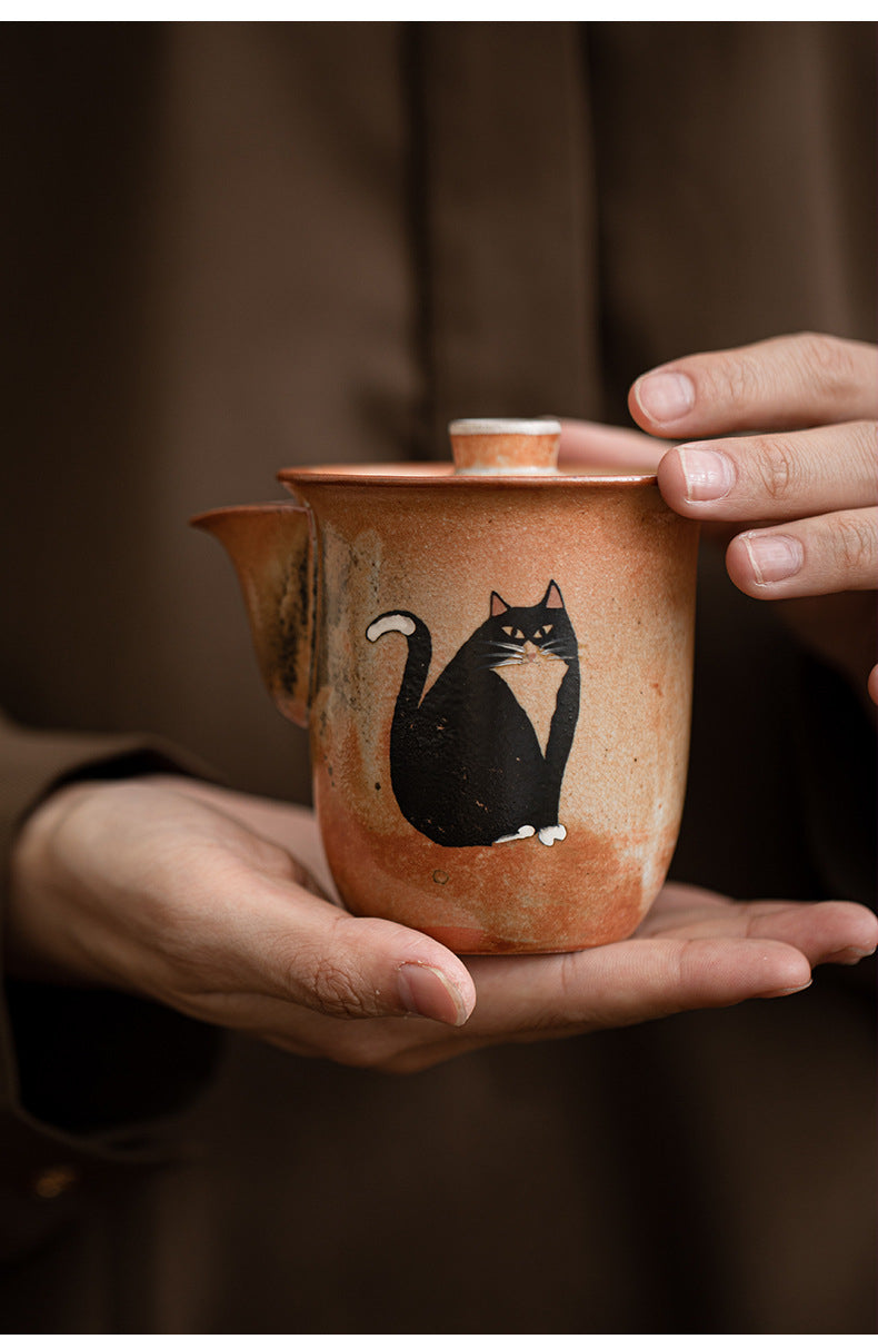 Gohobi Handmade Black Ink Hand-painted Cat Gaiwan 008 Hohin Teapot