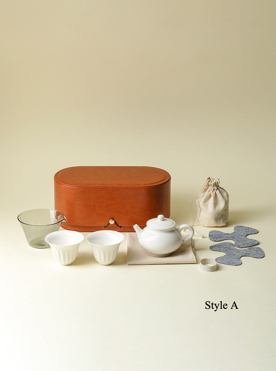 Gohobi White Porcelain Pumpkin Travel Tea Set