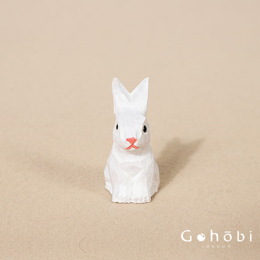 Gohobi Handcrafted Wooden Bunny Ornament – Brown or White Solid Wood Rabbit Decor