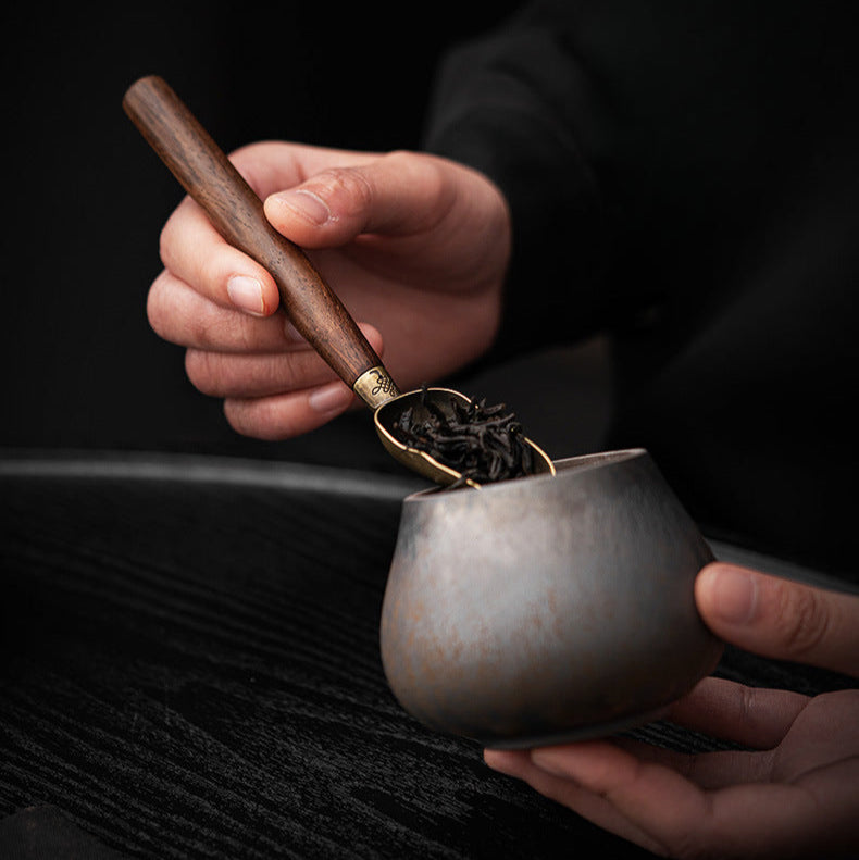 Ensemble d'ustensiles à thé Gongfu en bois Gohobi avec support en or noir