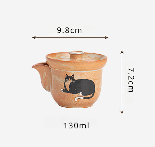 Gohobi Handmade Black Ink Hand-painted Cat Gaiwan 002 Hohin Teapot