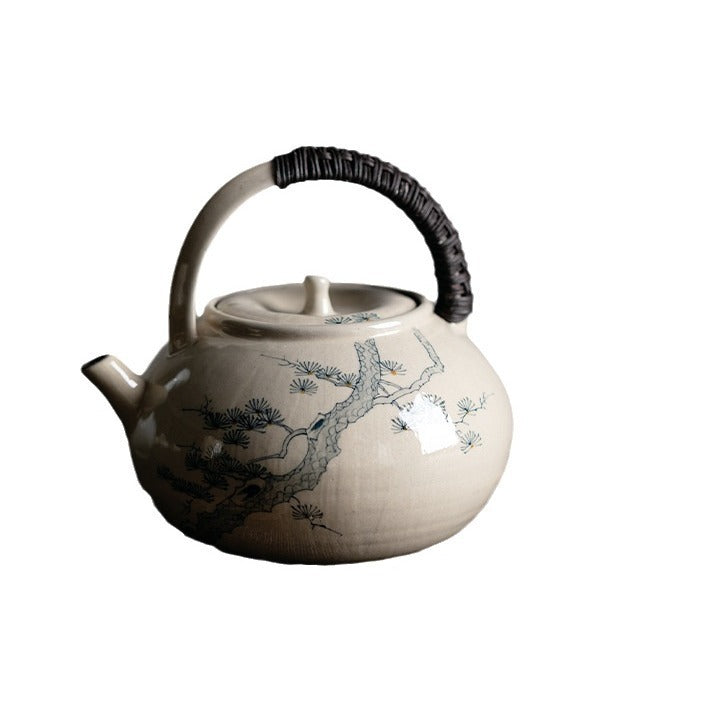 Gohobi Outdoor Portable Blue & White Teapot – Rattan Beam Open Flame Brewing Kettle (400ml)
