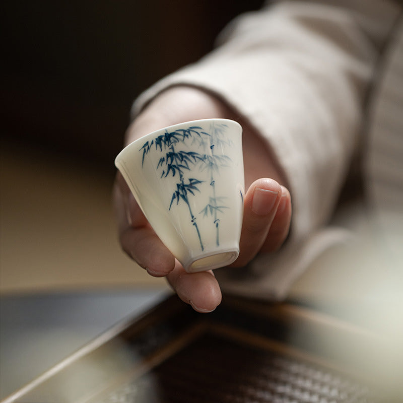 Gohobi Celadon Blue and White Bamboo Teacup