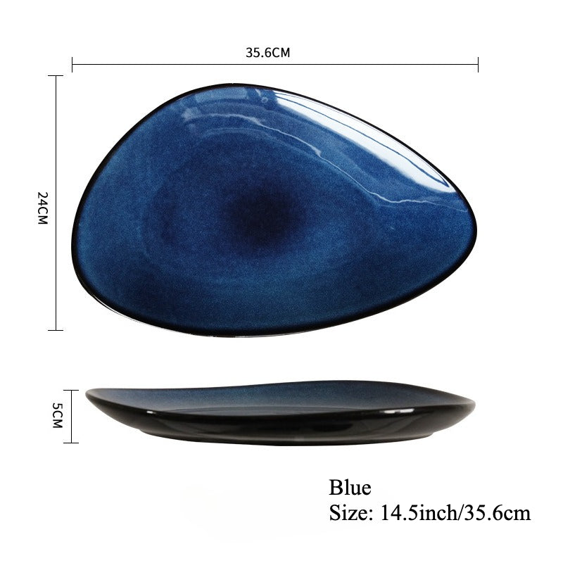 Gohobi Japanese Kiln-Glazed Irregular Oval Plate