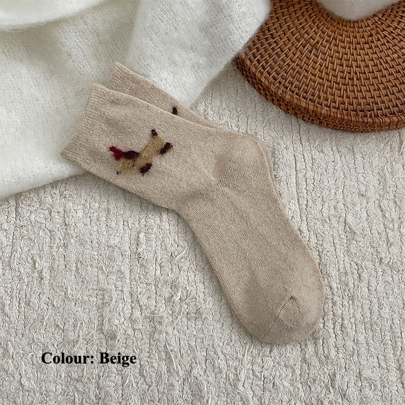 Gohobi Fleece-Lined Puppy Print Winter Women Socks