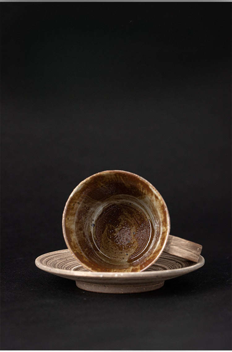Gohobi Japanese Retro Ceramic Coffee Cup and Saucer Set