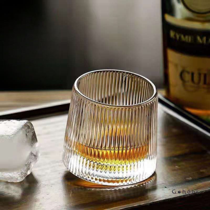 Gohobi Handmade Rotating Glass Tumbler – Glass for Bar & Home