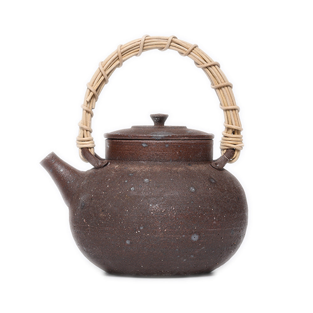 Gohobi Old Rock Mud Beam-Lifted Teapot – Handmade Coarse Pottery Kettle (580ml)