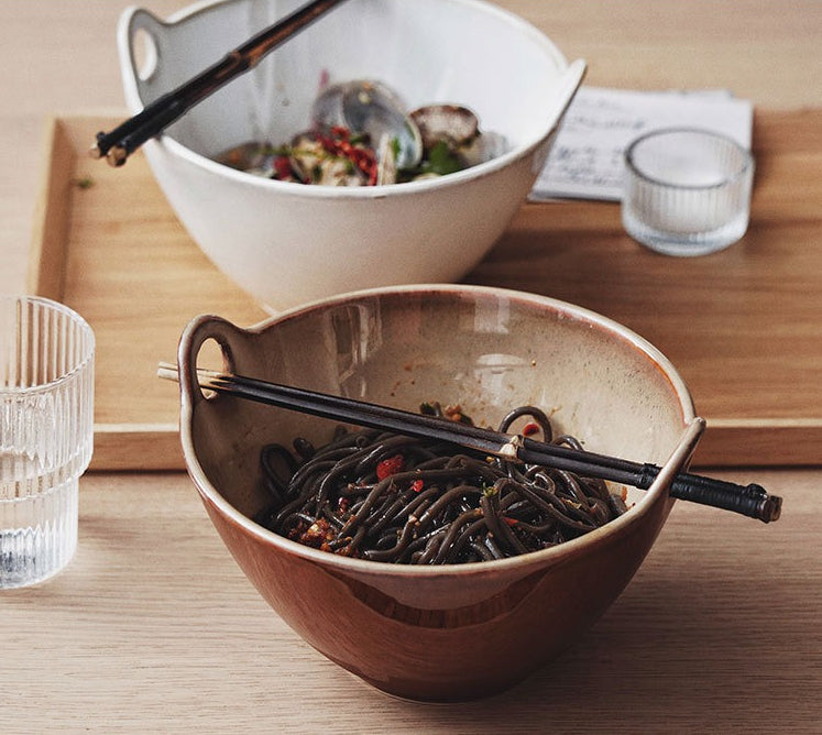 Gohobi Japanese Ceramic Double-Handled Bowl