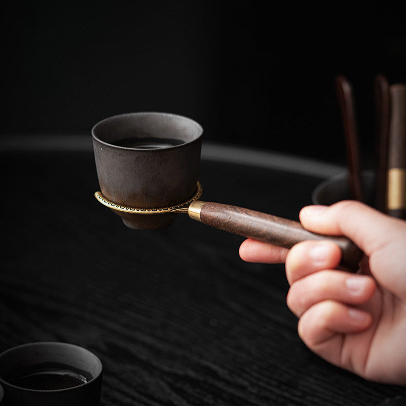 Ensemble d'ustensiles à thé Gongfu en bois Gohobi avec support en or noir
