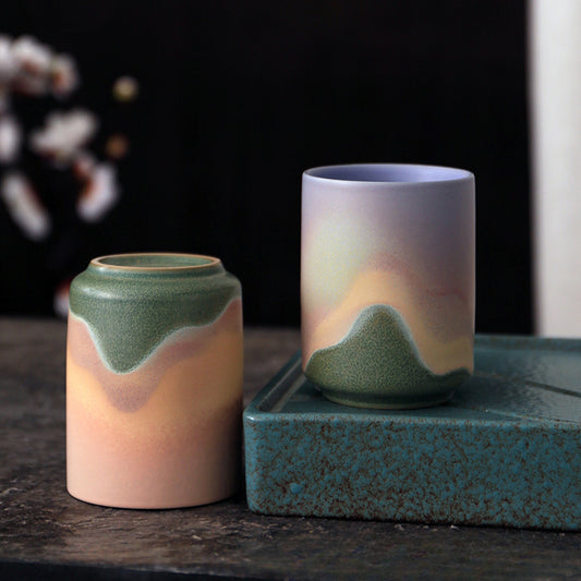 Gohobi Ceramic Japanese Style Green Pink Tea Cup Yunomi
