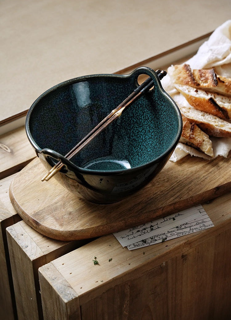 Gohobi Japanese Ceramic Double-Handled Bowl