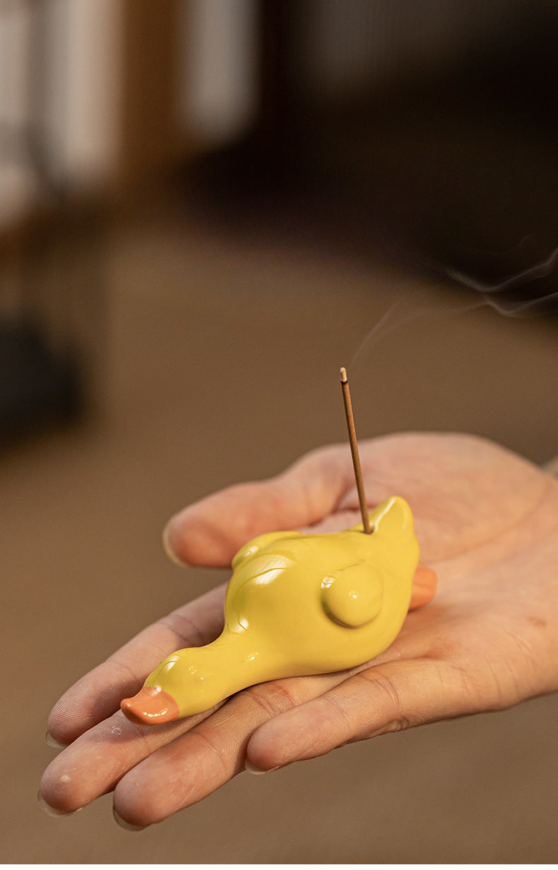 Gohobi Handmade Ceramic Lying Duck Ornament Incense Holder