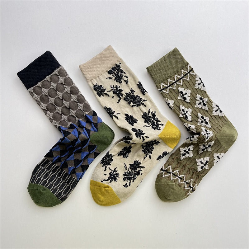 Gohobi Japanese Embossed Floral Mid-Calf Socks