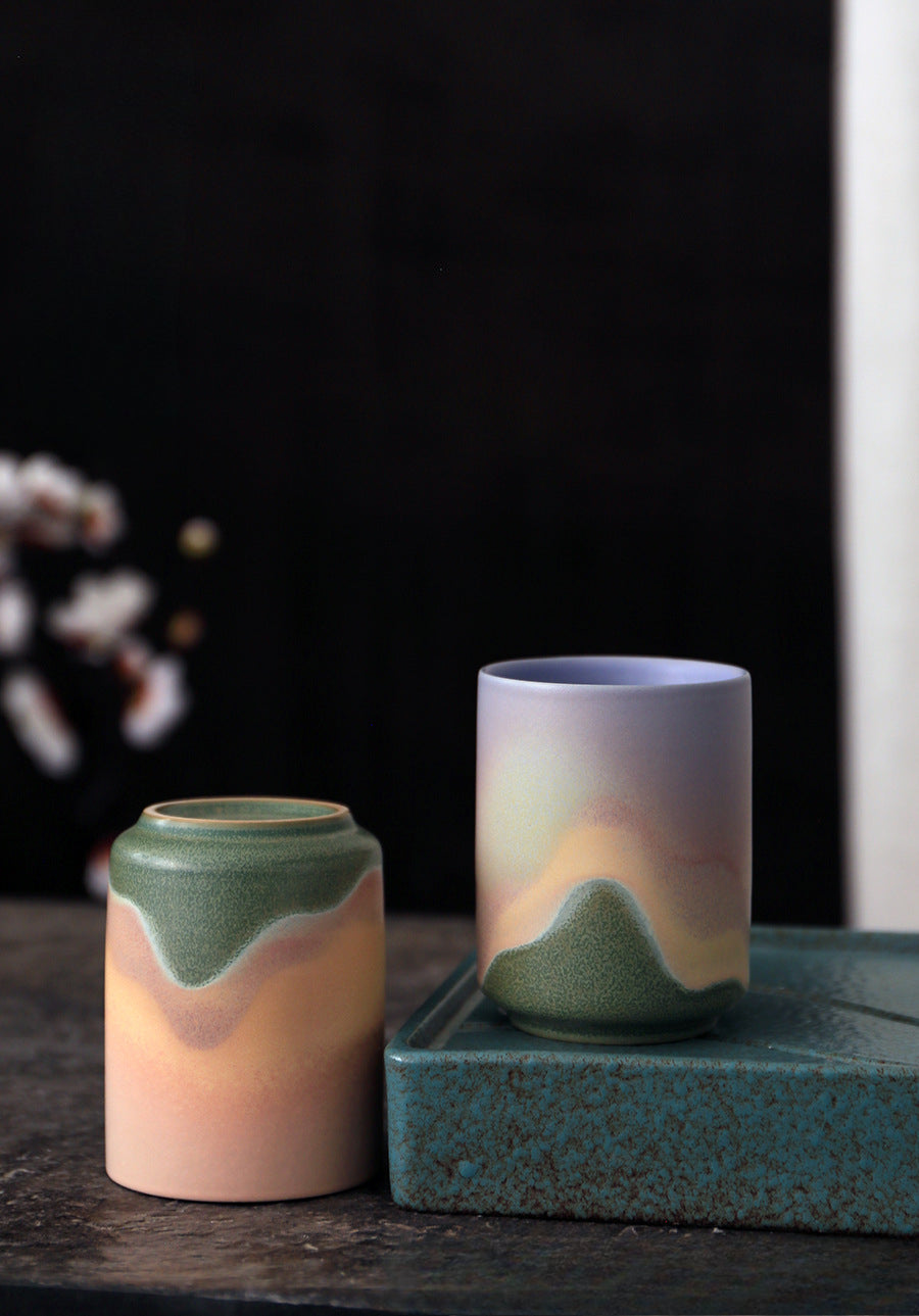 Gohobi Ceramic Japanese Style Green Pink Tea Cup Yunomi
