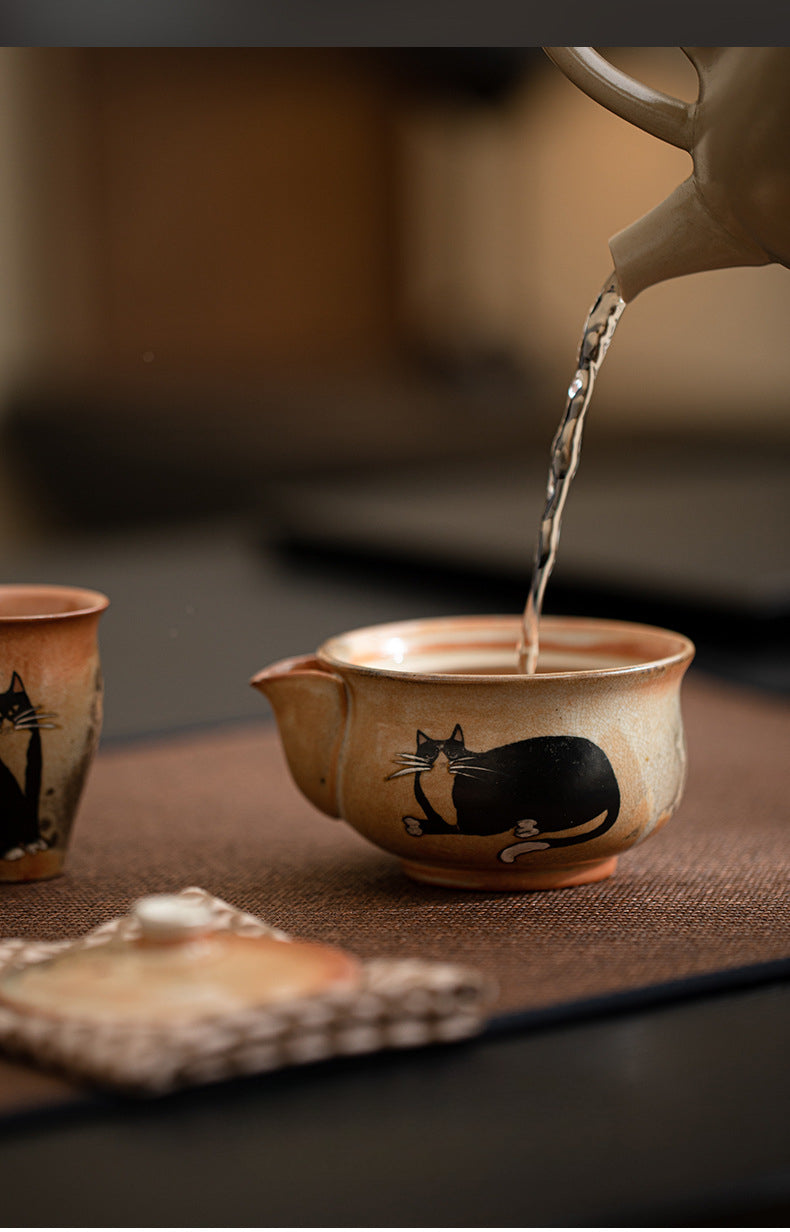 Gohobi Handmade Black Ink Hand-painted Cat Gaiwan 009 Hohin Teapot