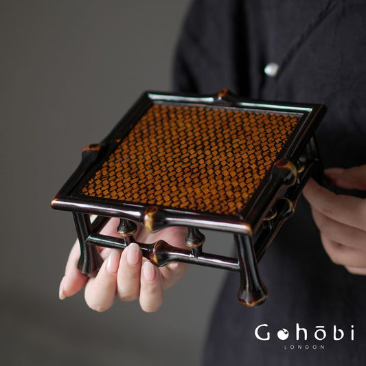 Gohobi Handmade Bamboo Display Table – Retro Tea Set Storage Shelf & Decorative Base