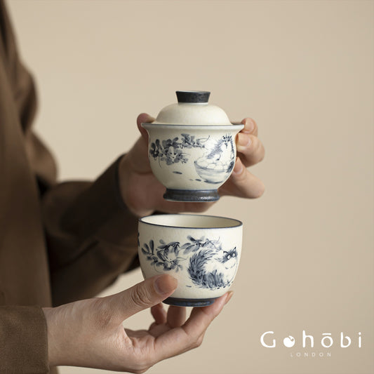 Gohobi Cute Cat Ceramic Travel Tea Set – Portable Gaiwan Tea Cup Set for One