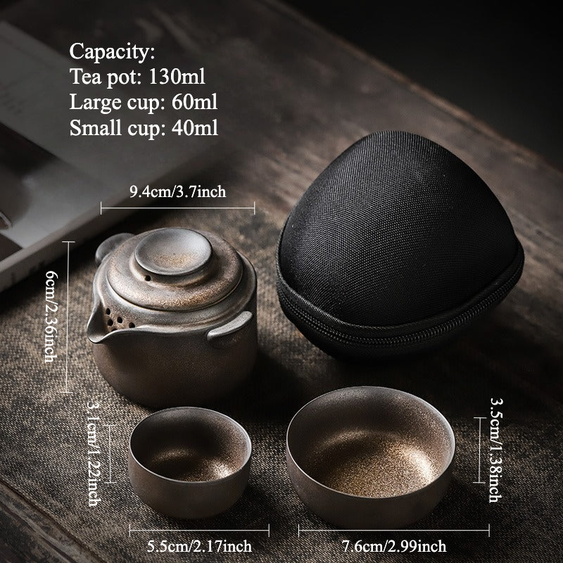 Gohobi Vintage Rustic Ceramic Travel Tea Set